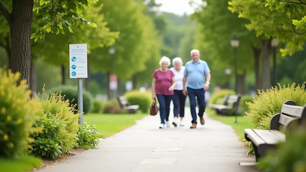 Accessible walking path with rest areas