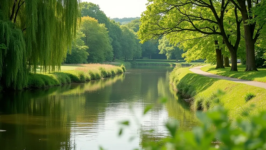 Peaceful River Lee with water reflections and riverside vegetation creating a tranquil walking environment