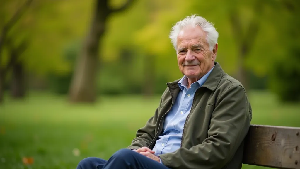 Senior person sitting on park bench, enjoying the view, peaceful moment during walk